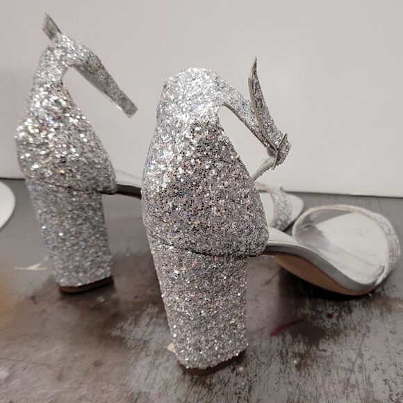 MADDEN GIRL Heels Women's 8.5 Silver Glitter Sparkle Open Toe Prom Wedding Eveni - Picture 7 of 14